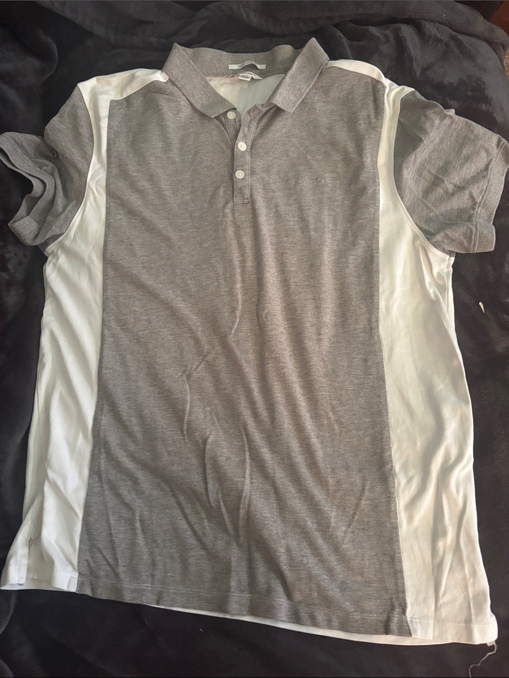 Calvin Klein Grey and White Short-Sleeve Polo